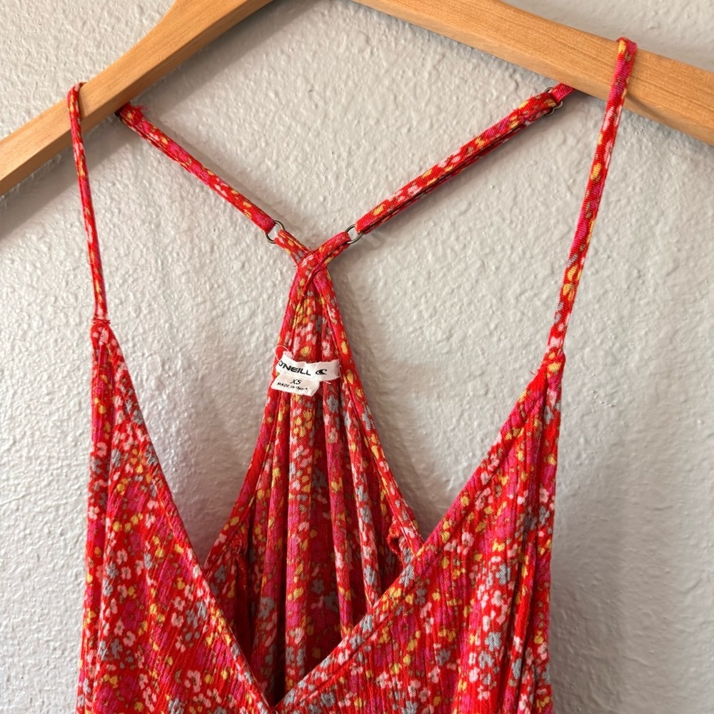 O’Neill Women's Red Floral Tie Wrap Mini Dress Bohemian Beachy Boho Size X-Small - Picture 5 of 11